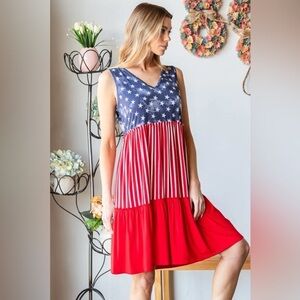 Heimish Full Size US Flag Theme Contrast Tank Dress